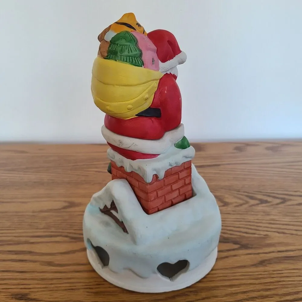 Vintage Ceramic Santa On Chimney Tealight Candle Holder 3-Piece Young's 1988